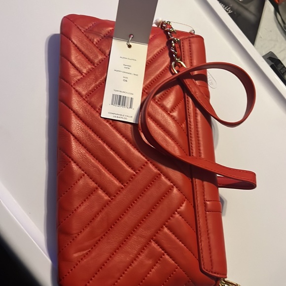 Tory Burch Alexa Clutch Poppy Orange/642 54450 LEATHER CLUTCH  BAG NWT New